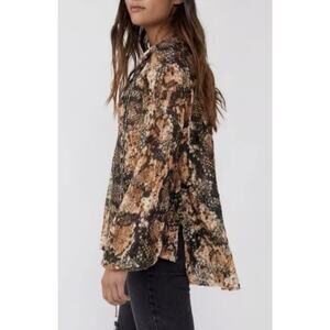 Free People Out for the Night Snakeprint Sheer Long Sleeve Blouse sz Medium NWT